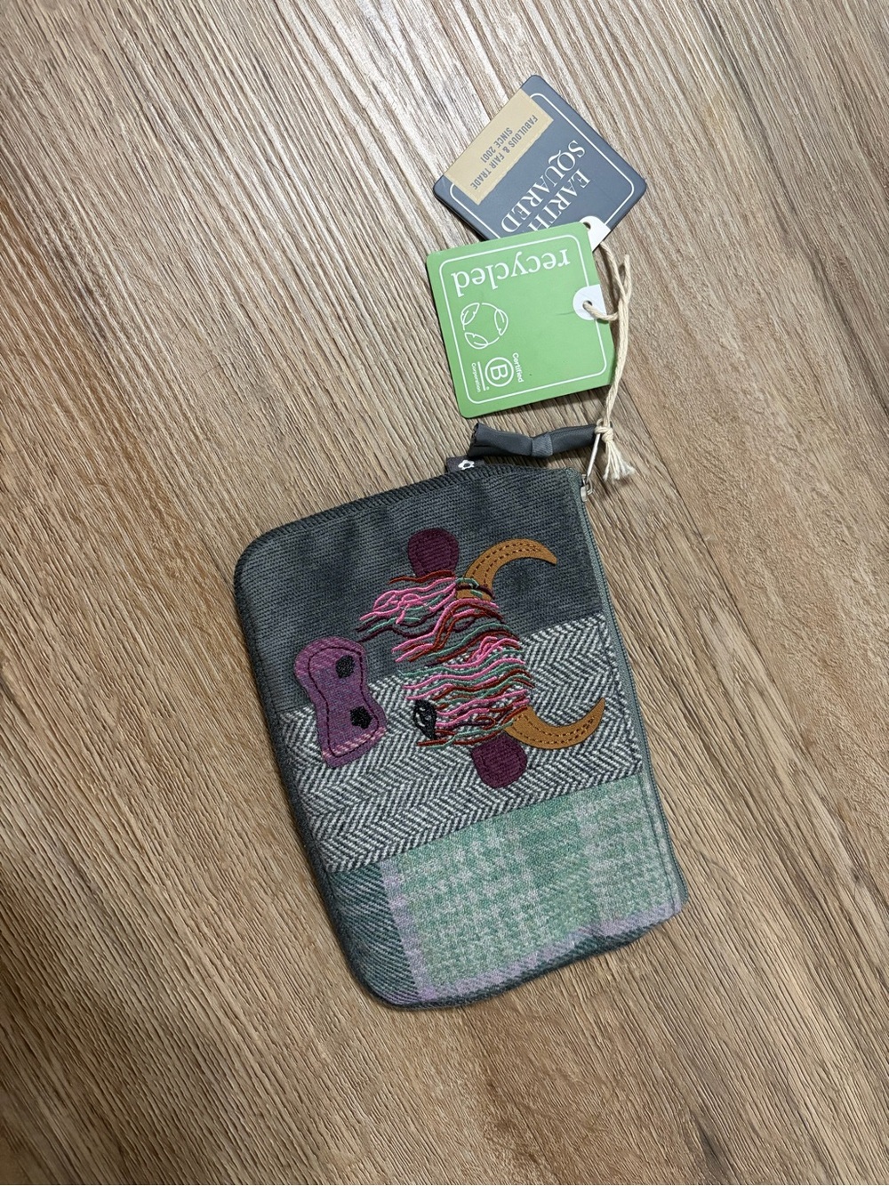 Recycled Tweed Zip Cosmetic Pouch – Green Multi